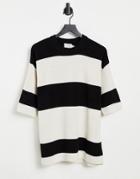 Topman Striped Knitted T-shirt In Black And White