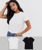 Asos Design Petite Ultimate Organic Cotton T-shirt With Crew Neck 2 Pack Save-black