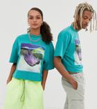 Collusion Unisex Crop T-shirt With Print In Teal - Green