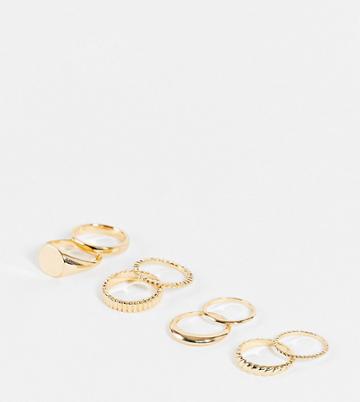 Asos Design Curve 8-pack Rings In Mixed Minimal Designs In Gold Tone