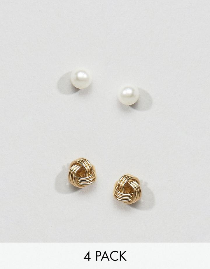 Asos Pack Of 2 Gold Plated And Sterling Silver Knot Stud Earrings - Mu