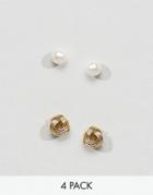 Asos Pack Of 2 Gold Plated And Sterling Silver Knot Stud Earrings - Mu