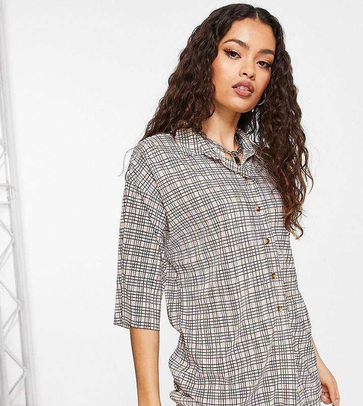Topshop Petite Check Plisse Shirt In Multi