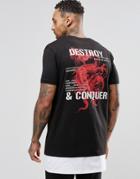 Asos Super Longline T-shirt With Dragon Back Print And Contrast Hem Extender - Black