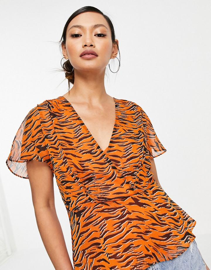 French Connection Tiger Print Blouse In Rust-orange