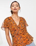 French Connection Tiger Print Blouse In Rust-orange