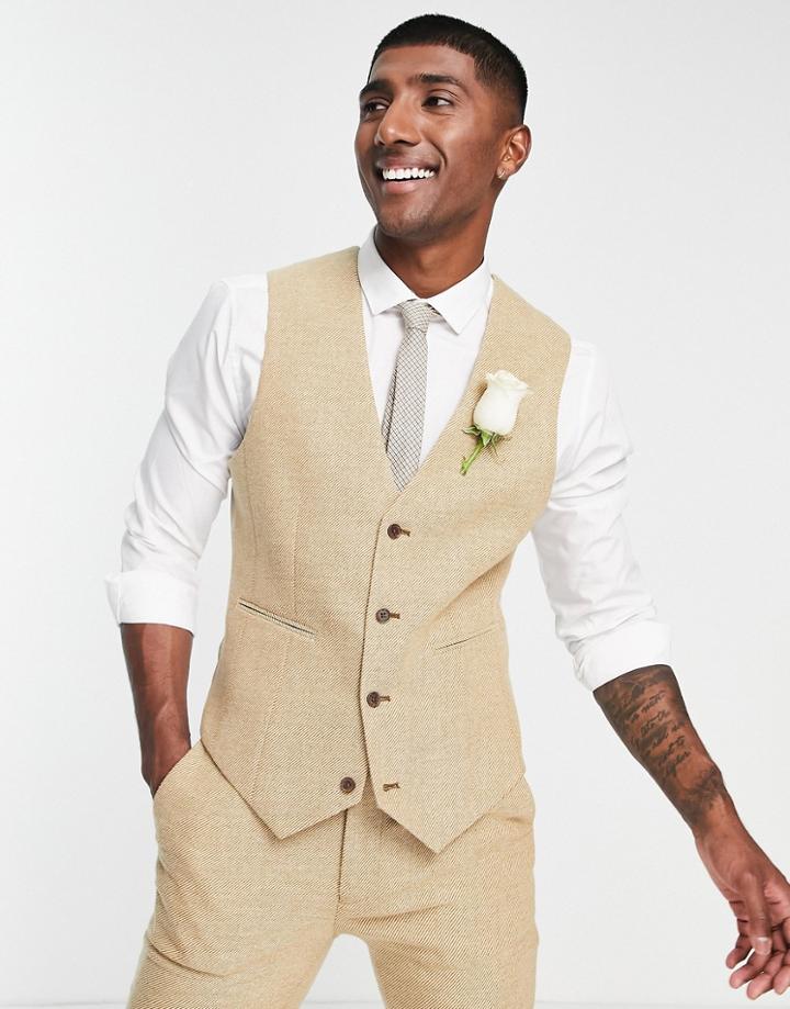 Asos Design Wedding Super Skinny Wool Mix Twill Vest In Mushroom-neutral