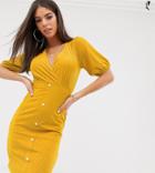 Asos Design Tall Mini Stretch Cord Tea Dress-yellow