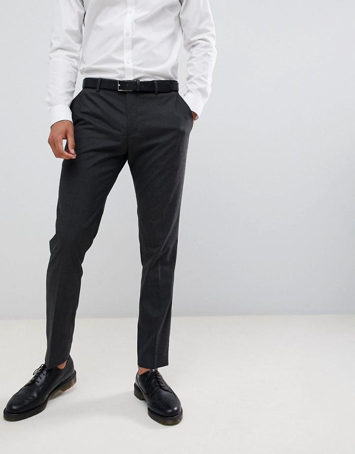 Jack & Jones Slim Fit Charcoal Plain Suit Pants - Gray