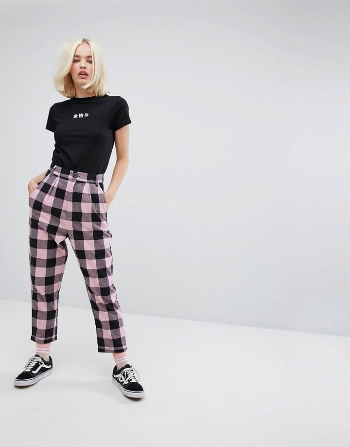 Lazy Oaf High Waist Peg Pants In Flannel Check - Black