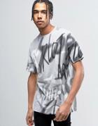 Asos Oversized T-shirt With All Over Graffitti Print - Gray