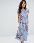 Mango Stripe And Embroidered Top - Blue