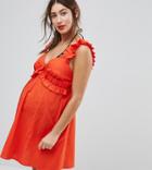 Asos Maternity Shirting Frill Detail Beach Dress - Red