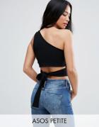 Asos Petite One Shoulder Top With Open Back Bow Detail - Black