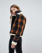 New Look Check Bonded Flying Jacket - Brown