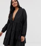 Missguided Plus Tiered Smock Dress In Black - Black