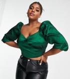Collective The Label Curve Exclusive Twist Crop Top Set In Emerald Green