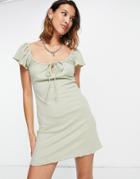 Topshop Ribbed Fit And Flare Mini Dress In Green