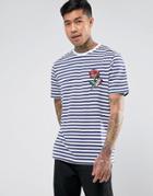 Asos Relaxed Stripe T-shirt With Sequin Rose - White