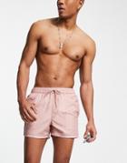 Asos Design Swim Shorts In Pink Sheer Fabric With Mesh Underlay Short Length