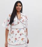 Fashion Union Plus Wrap Dress With Contrast Print Panels-white
