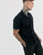 Asos Design Relaxed Fit Black Cotton Shirt With Embroidery Detail And Revere Collar - Black