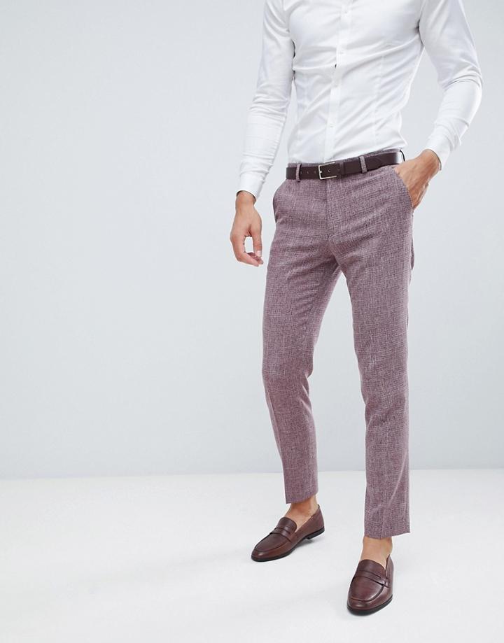 Asos Design Wedding Skinny Suit Pants In Dark Wine Cross Hatch - Red