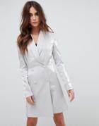 Fashion Union Metallic Blazer Dress - Silver