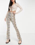 Stradivarius Str Jacquard 70's Print Flare Pants - Part Of A Set-multi