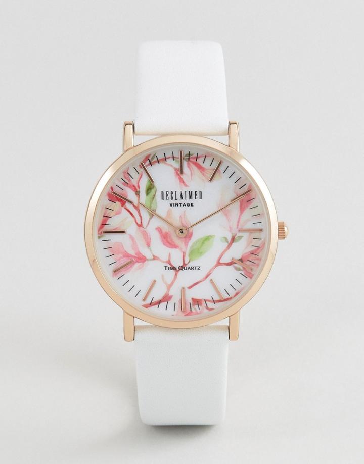 Reclaimed Vintage Inspired Bloom Leather Watch In White 36mm Exclusive To Asos - White