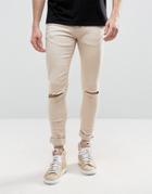 Criminal Damage Super Skinny Jeans With Knee Rips - Stone