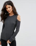 Pieces Ivia Cold Shoulder Long Sleeved Top - Gray