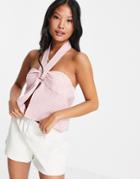 Asos Design Wrap Detail Sun Top In Pink & White Gingham-multi