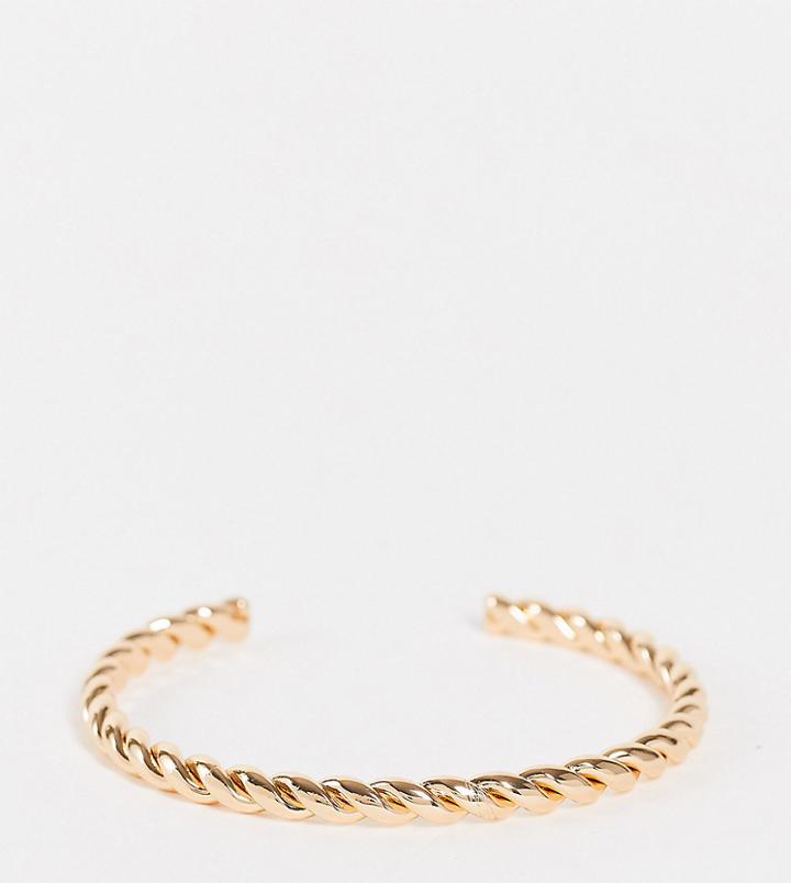 Asos Design Curve Cuff Bracelet With Twist Design In Gold Tone