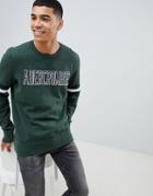 Abercrombie & Fitch Core Logo Print Crew Neck Sweatshirt Sleeve Band Print In Green - Green