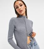 Asyou Double Zip Cardigan In Gray-grey