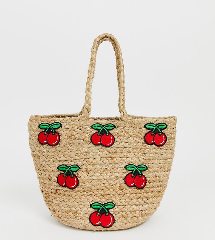 Glamorous Rustic Straw Tote With Cherry Print