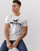 Hollister Chest Embroidered Box Logo T-shirt In White - White