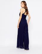 Little Mistress Jumpsuit With Cross Back And Embellished Waist - Navy