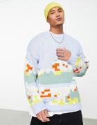 Topman Oversized Knitted Crew Neck Sweater With All Over Digital Print In Multi