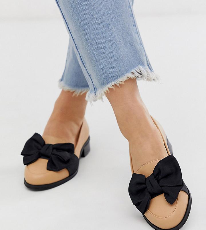 Asos Design Wide Fit Matchsticks Flat Shoes In Beige
