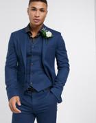 Asos Design Wedding Skinny Suit Jacket In Wool Mix Twill In Blue-blues