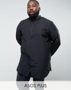 Asos Plus Regular Fit Super Longline Shirt With Grandad Collar In Black - Black