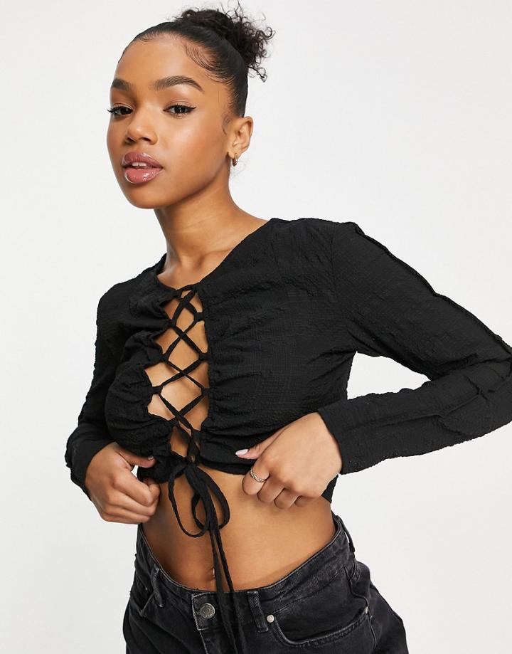 Lola May Open Cross Strap Crop Top In Black