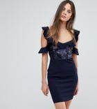 Naanaa Tall Frill Detail Mini Dress In Sequins-navy