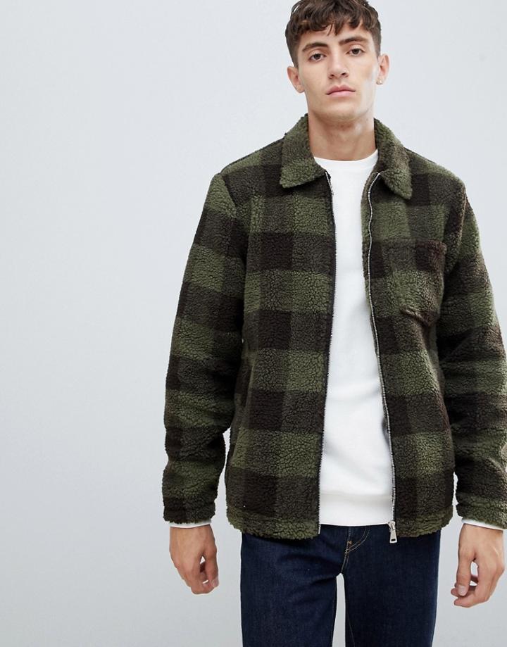 D-struct Buffalo Borg Check Over-sized Jacket - Green