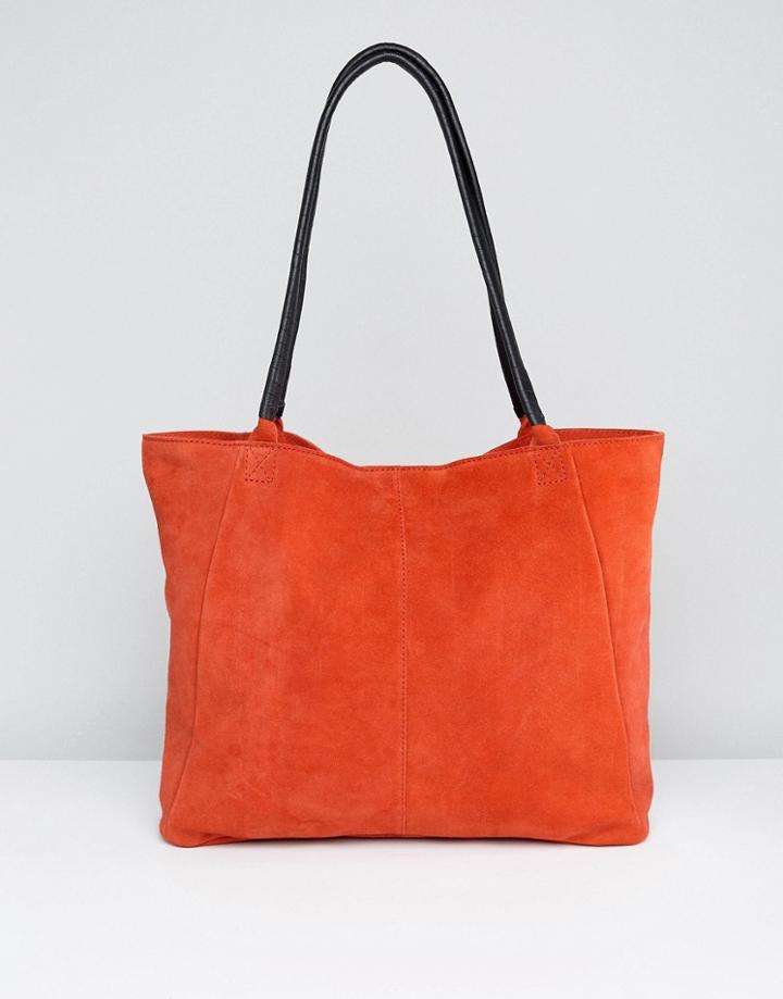 Asos Suede Shopper Bag With Wrap Handle - Red