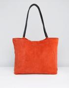 Asos Suede Shopper Bag With Wrap Handle - Red