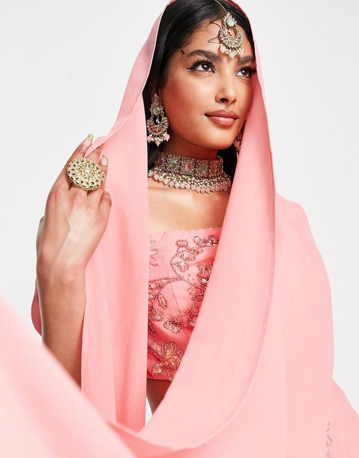 Maya Floral Burst Embellished Lehenga Scarf In Pink