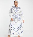 Asos Edition Curve Embroidered Midi Dress With Cutwork And Lace Trim-multi
